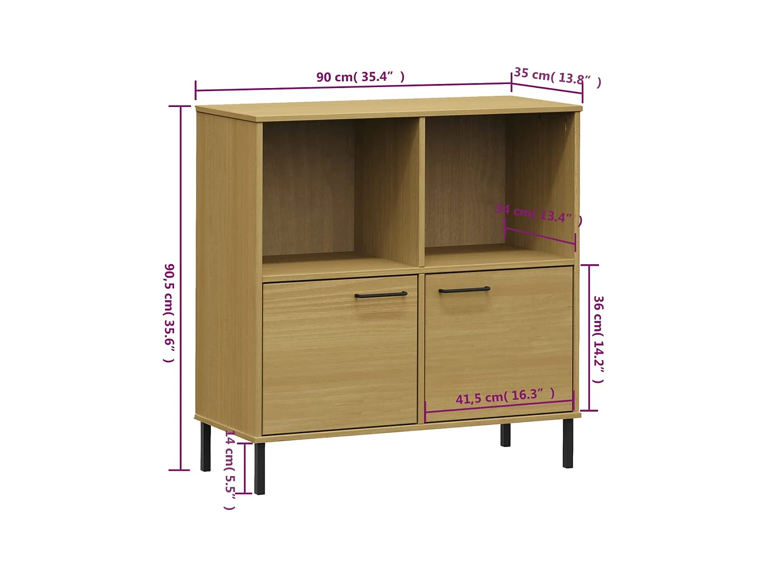 Bibliothèque avec pieds en métal Marron 90x35x90,5 cm Bois OSLO