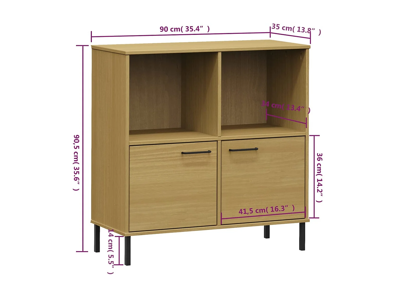 Libreria con gambe in metallo Marrone 90x35x90,5 cm OSLO legno
