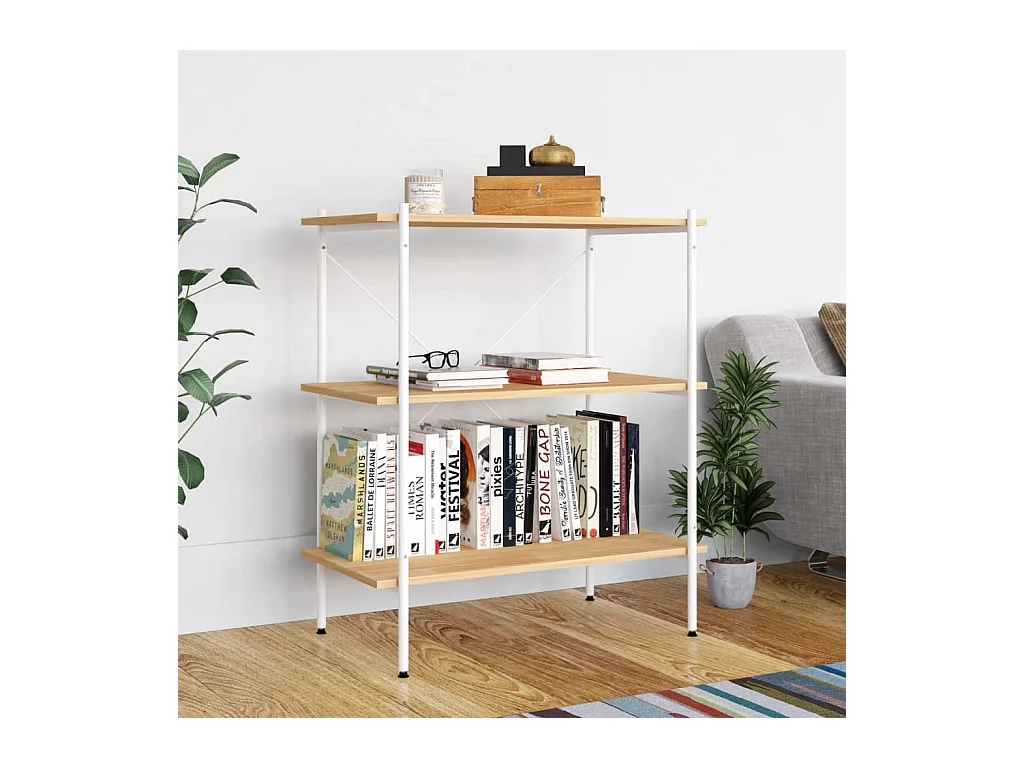 Étagère à 3 niveaux Blanc et chêne 80x40x92 cm