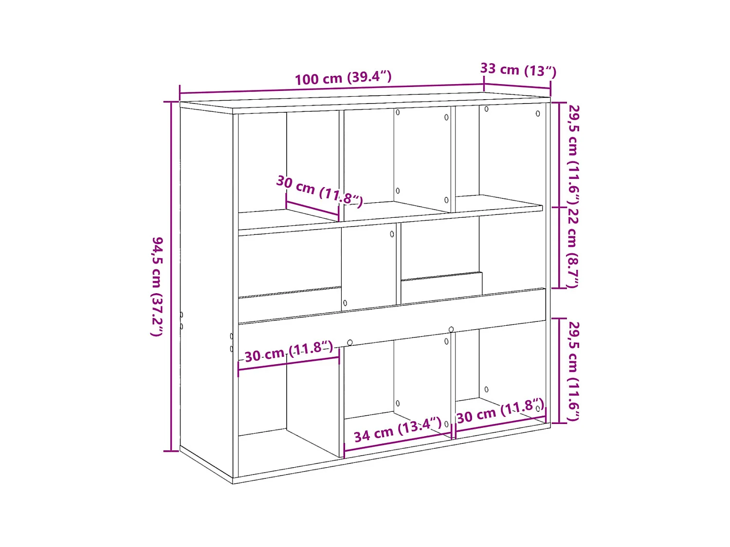 Libreria/divisorio bianco 100x33x94,5 cm