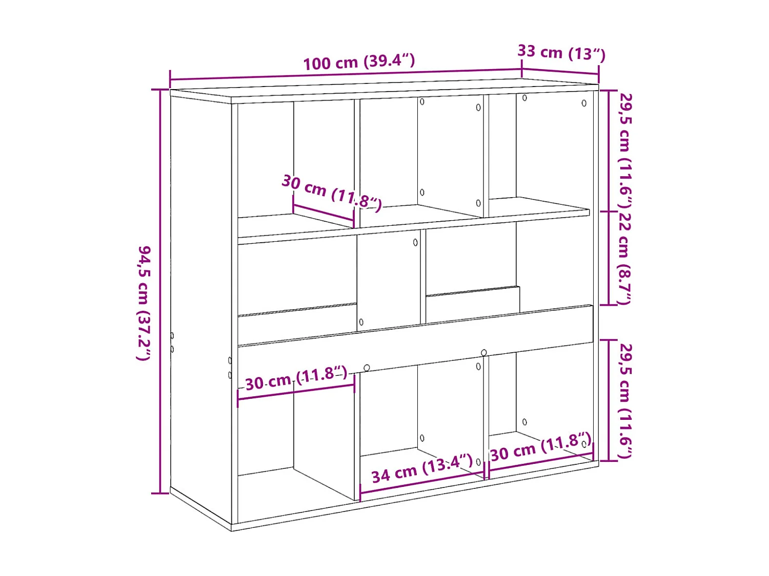 Libreria/divisorio bianco 100x33x94,5 cm
