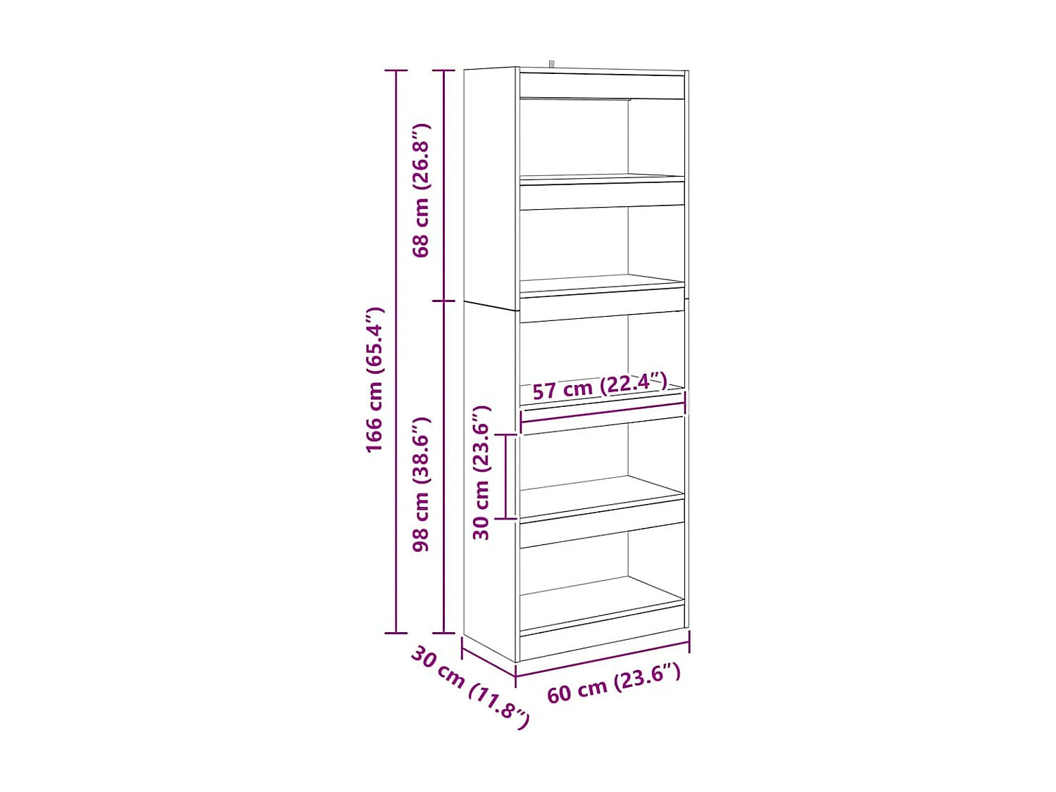 Libreria artigianale in rovere 60 x 30 x 166 cm Legno ingegnerizzato