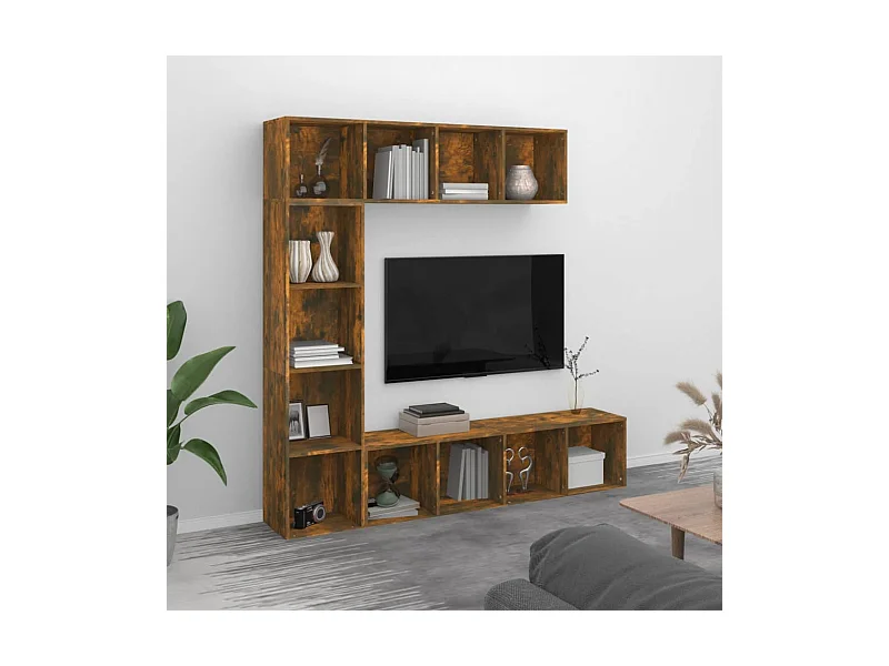 Ensemble bibliothèque/meuble TV 3 pcs Chêne fumé 180x30x180 cm