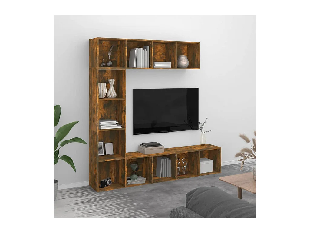 Ensemble bibliothèque/meuble TV 3 pcs Chêne fumé 180x30x180 cm