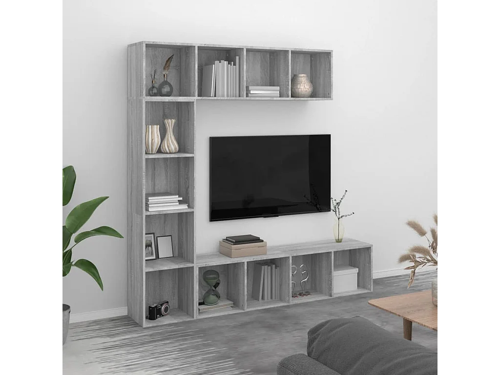 Set libreria/mobile TV Sonoma da 3 pezzi, grigio, 180x30x180 cm