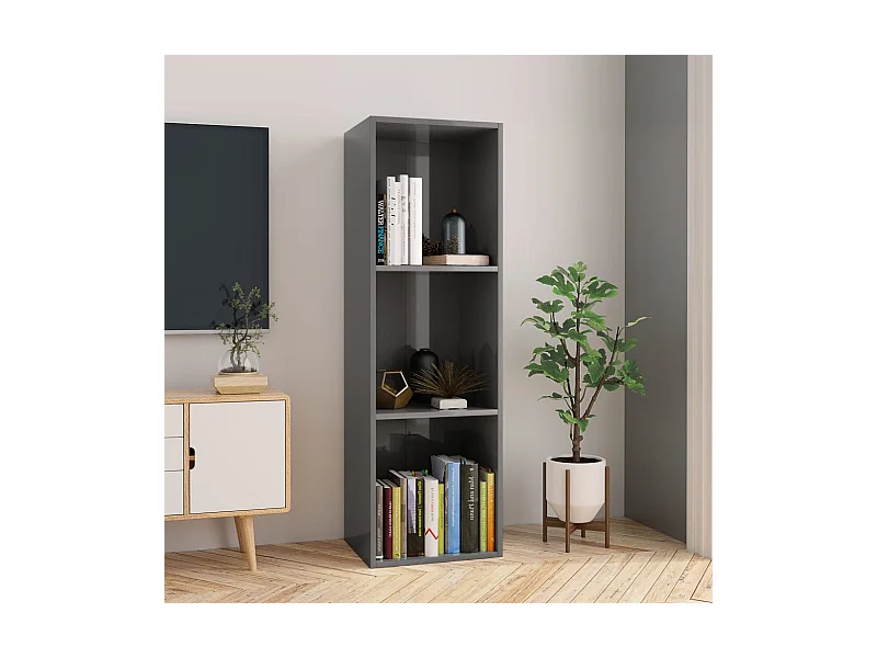 Bibliothèque/Meuble TV Gris brillant Bois d’ingénierie