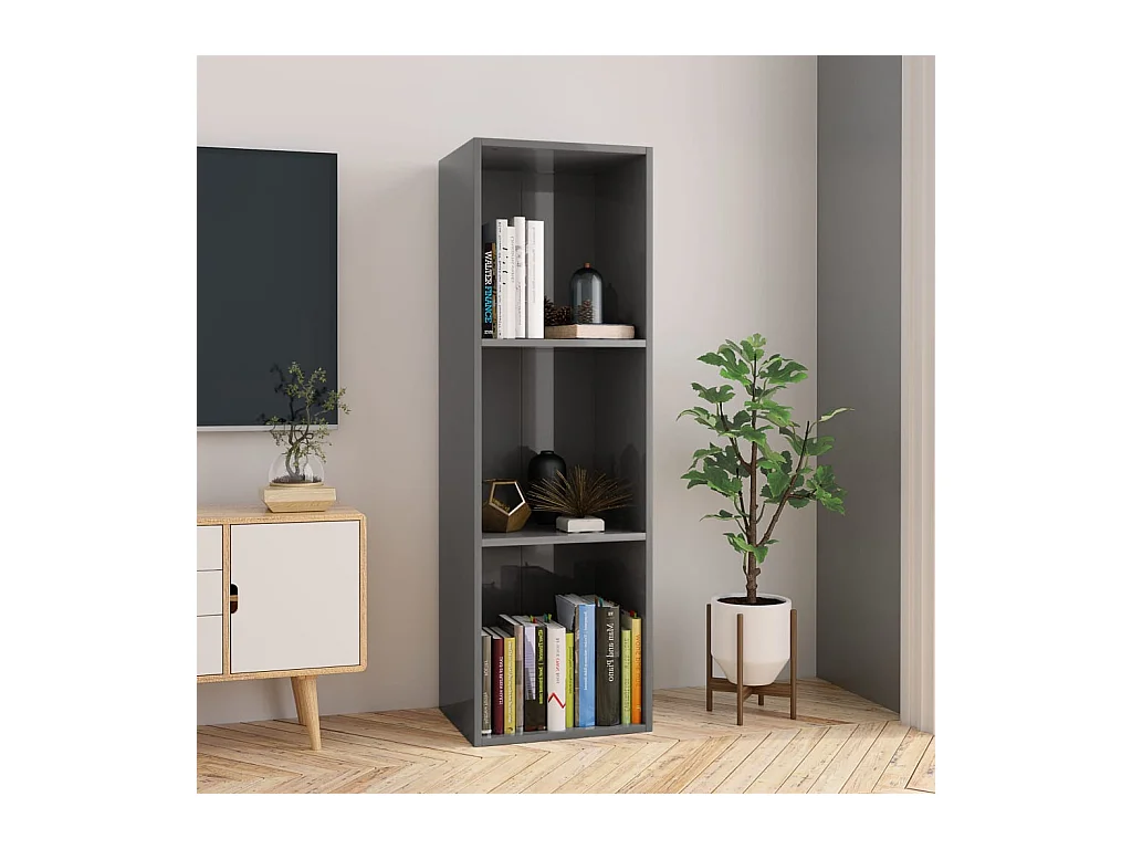 Bibliothèque/Meuble TV Gris brillant Bois d’ingénierie