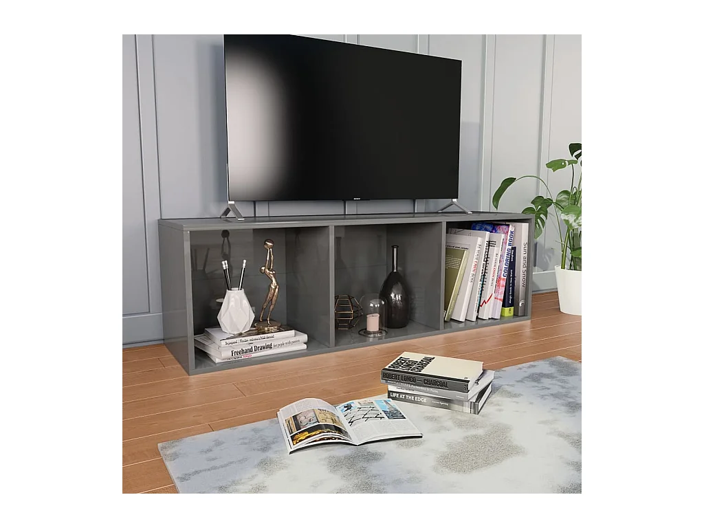 Bibliothèque/Meuble TV Gris brillant Bois d’ingénierie