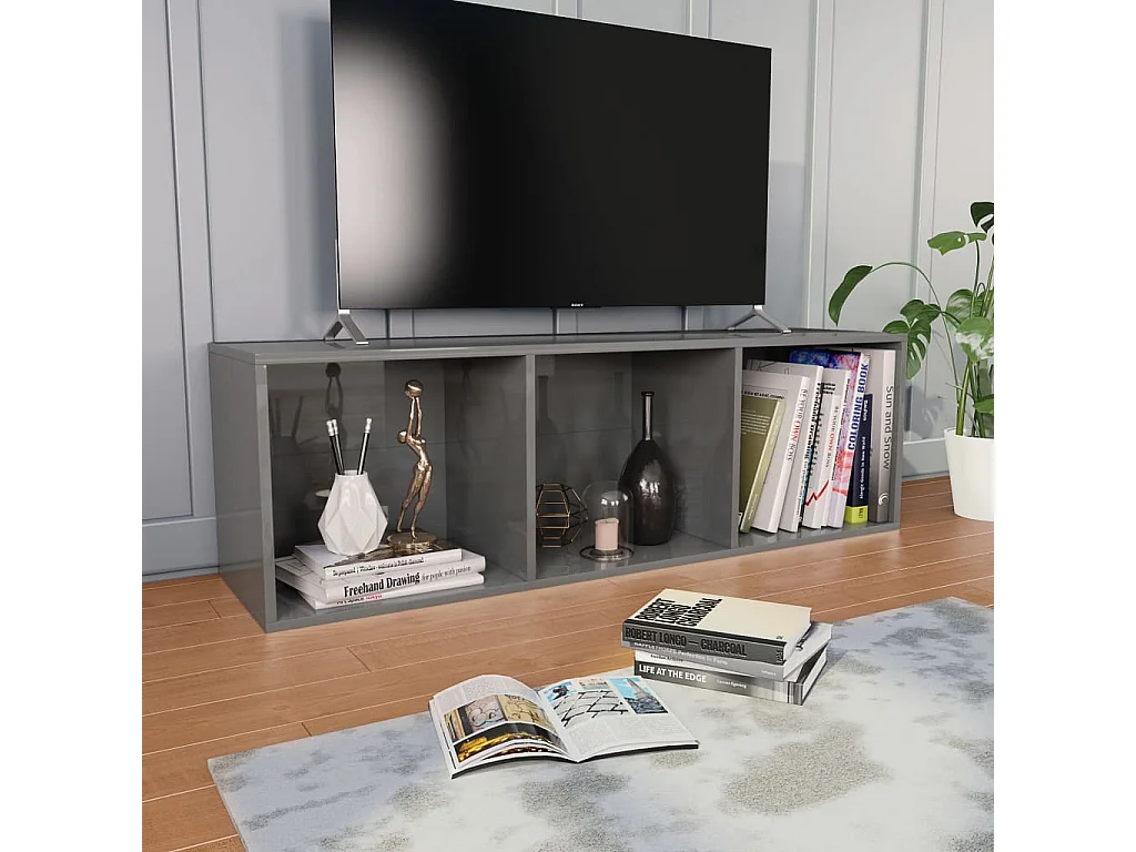 Librería/soporte para TV de madera de ingeniería gris brillante