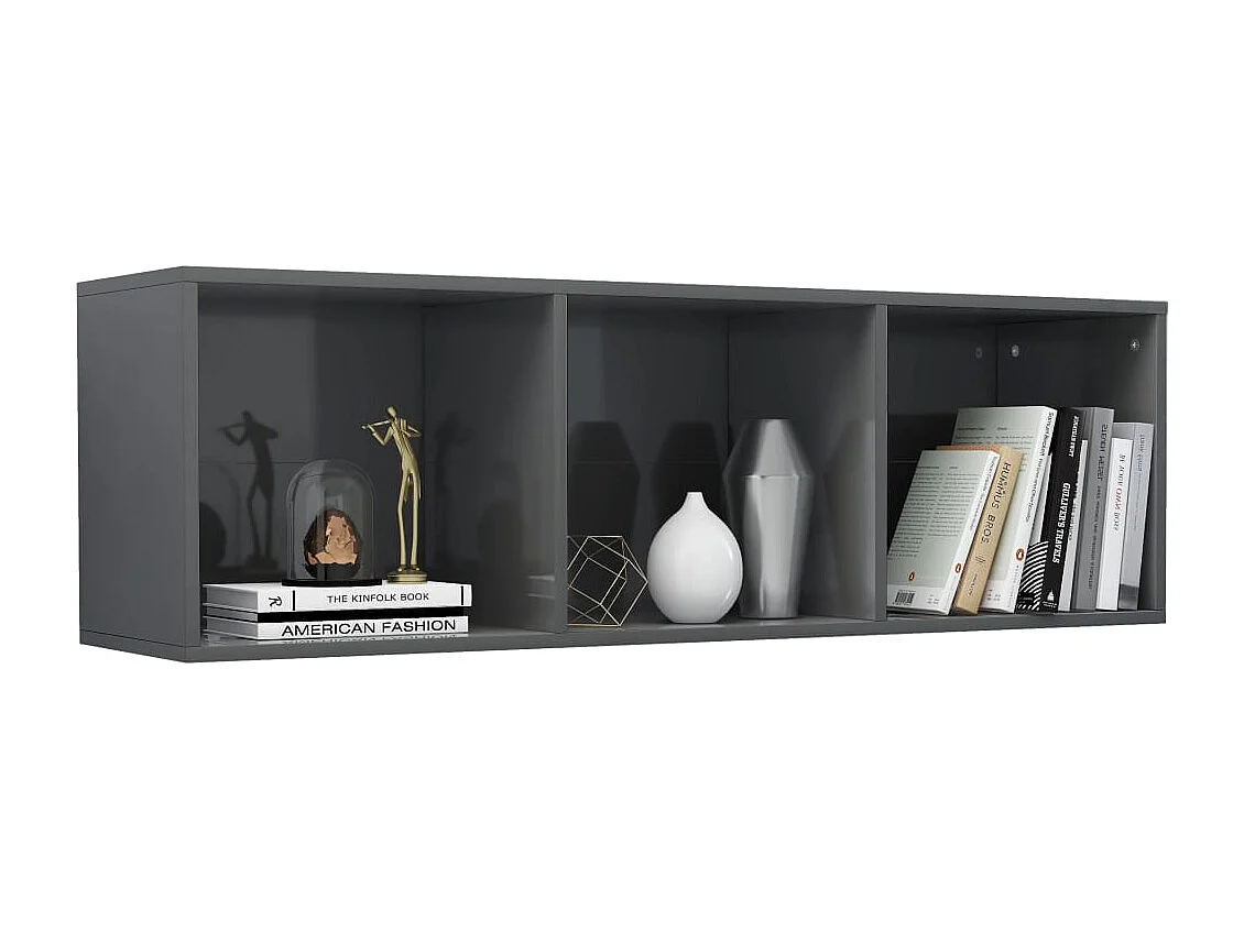 Librería/soporte para TV de madera de ingeniería gris brillante