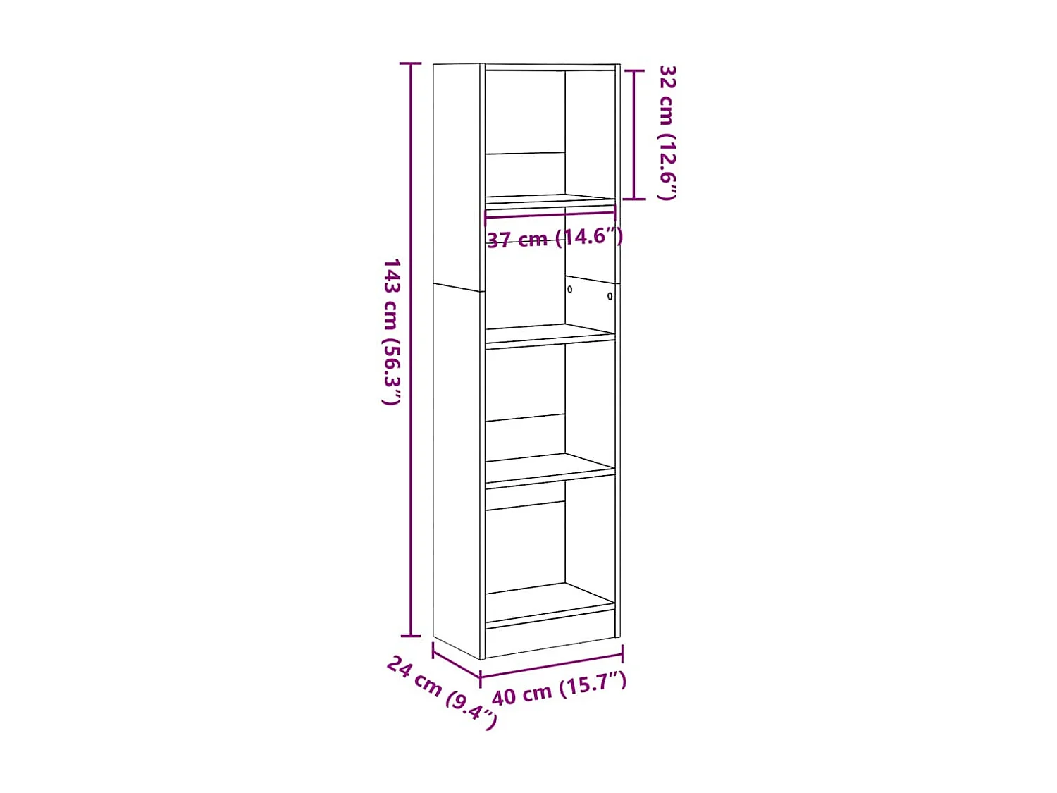 Librería blanca brillante 40x24x143 cm madera de ingeniería