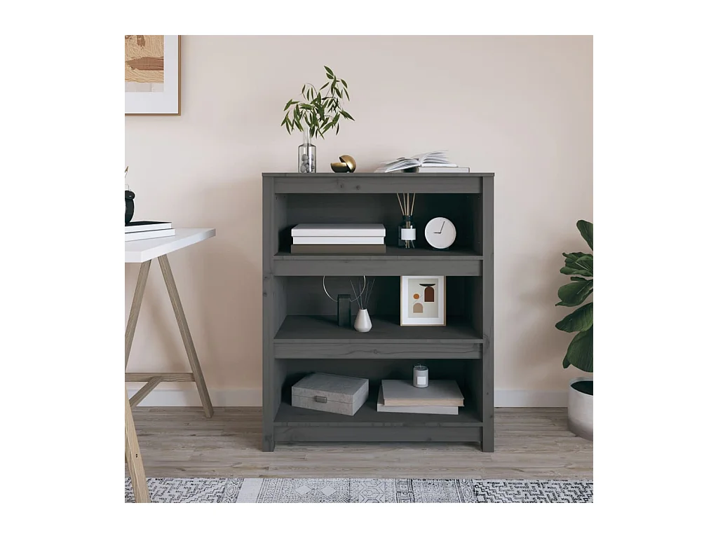 Libreria grigia 80x35x97 cm in legno massello di pino