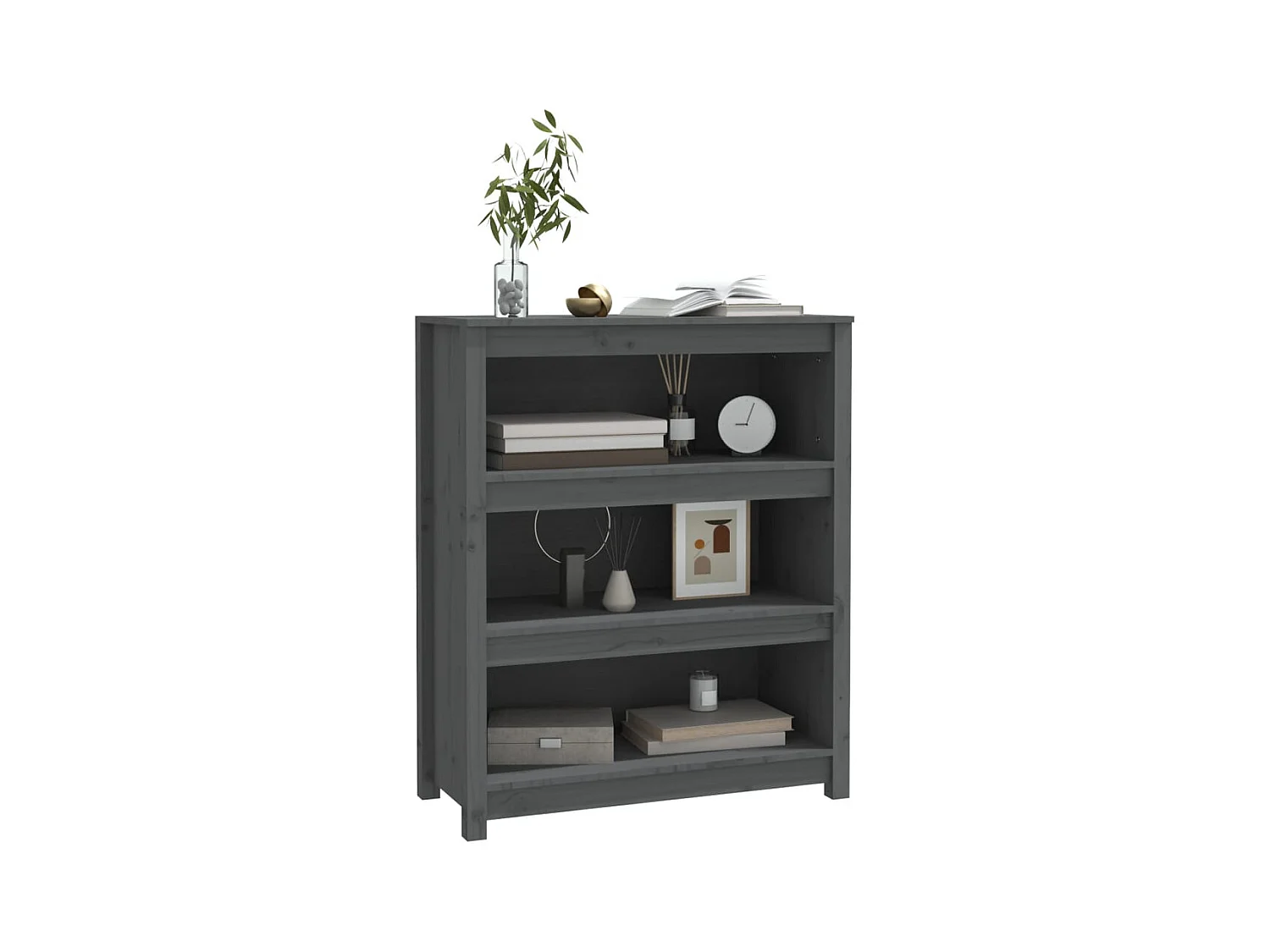 Libreria grigia 80x35x97 cm in legno massello di pino