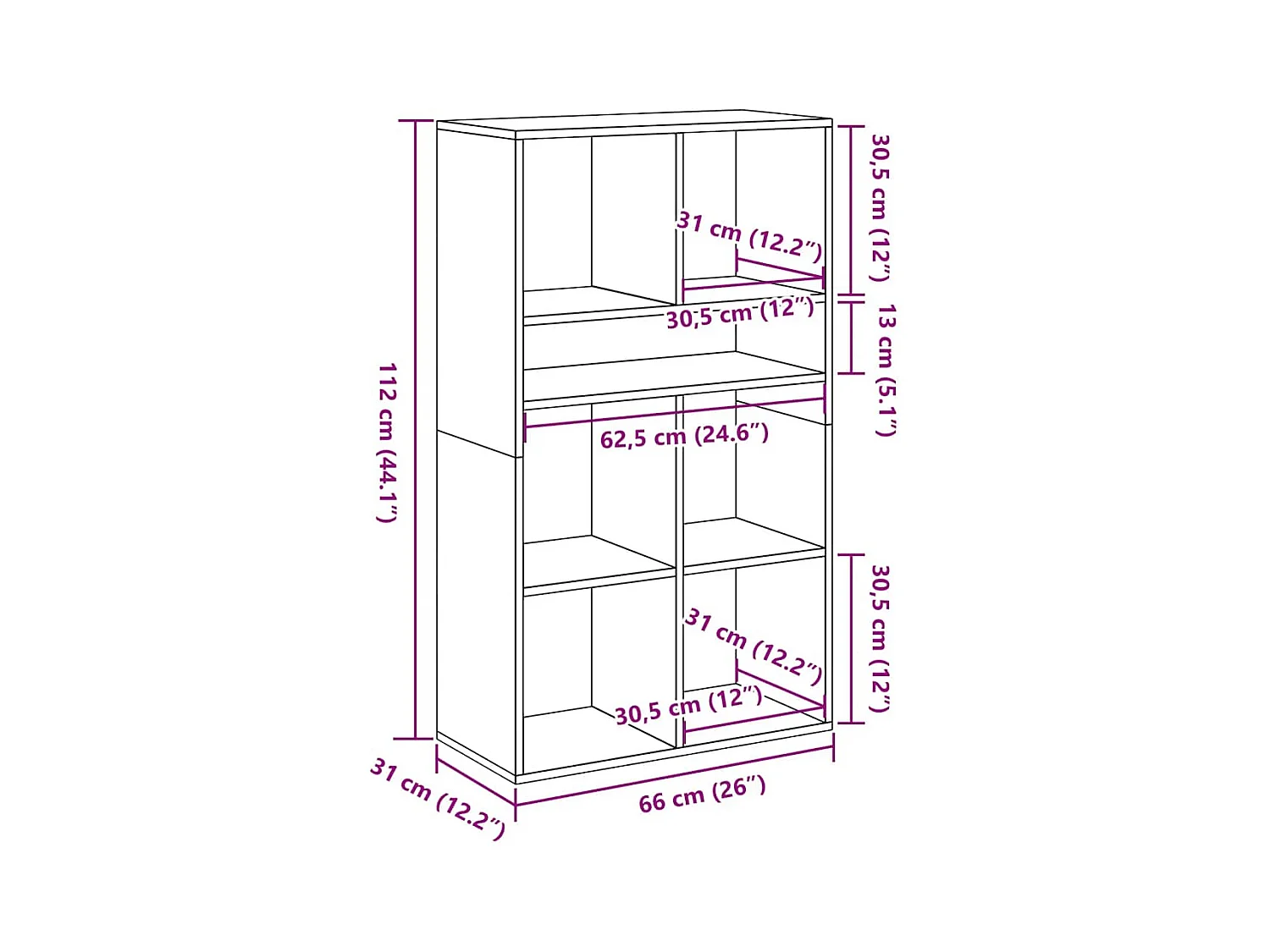 Libreria grigia Sonoma 66x31x112 cm in legno ingegnerizzato