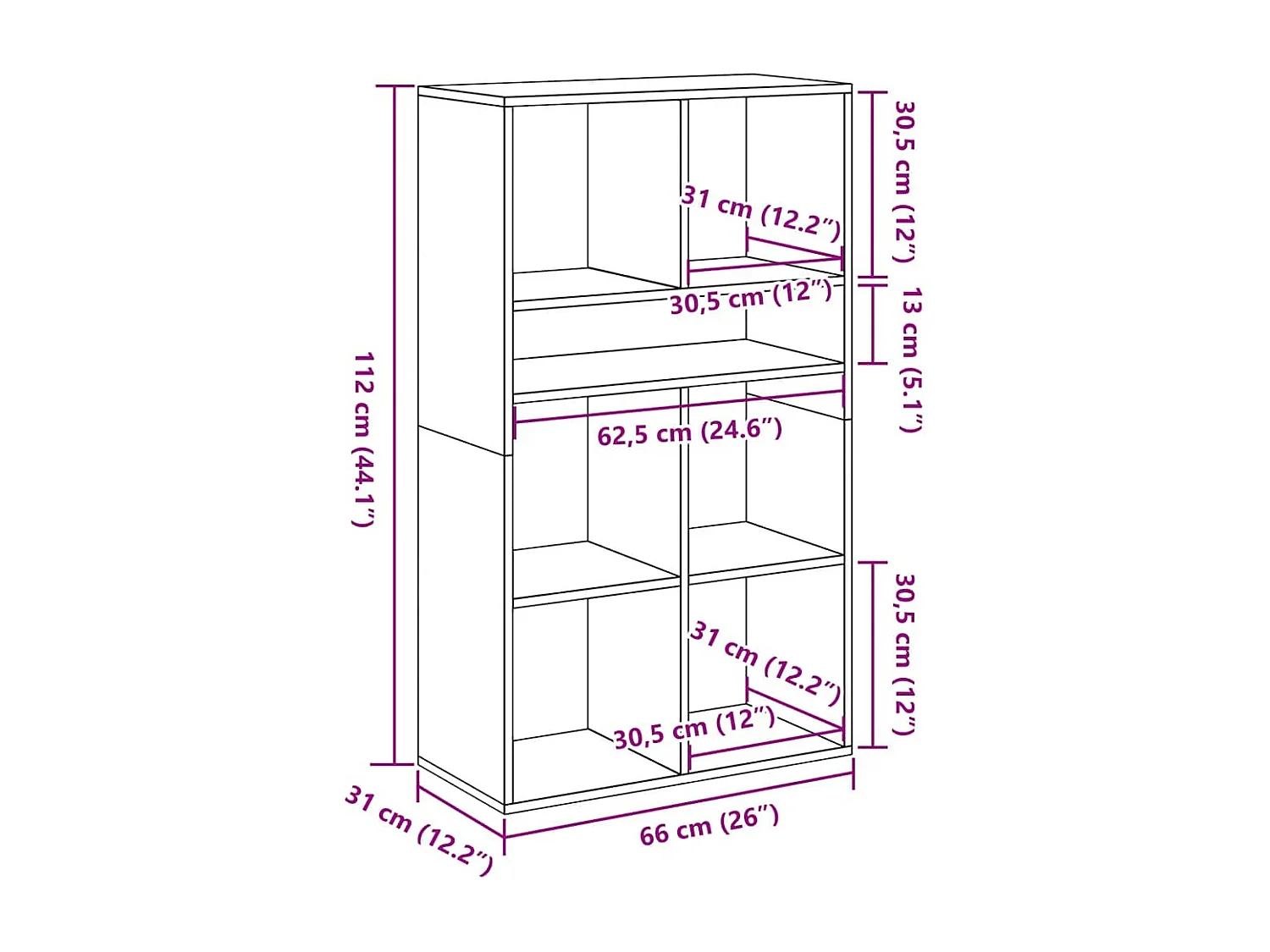 Sonoma graues Bücherregal 66x31x112 cm Holzwerkstoff