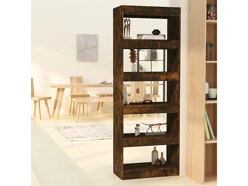 Libreria/divisorio per ambienti in rovere affumicato, legno ingegnerizzato