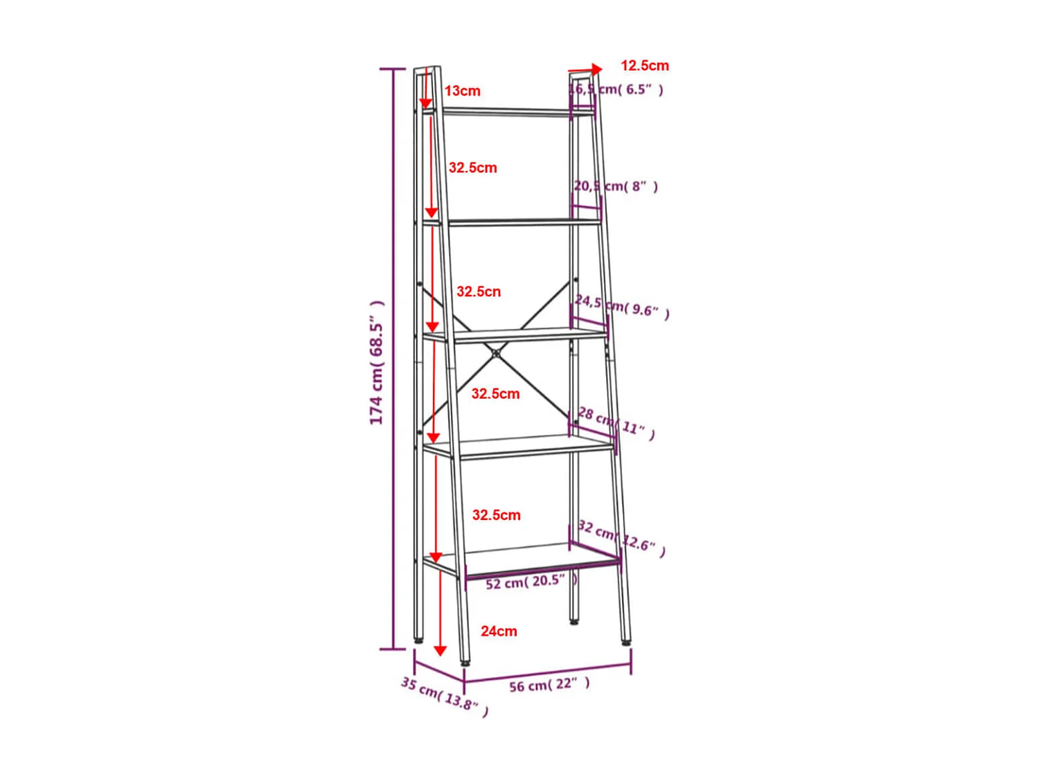 5-laags stellingkast Zwart 56x35x174 cm
