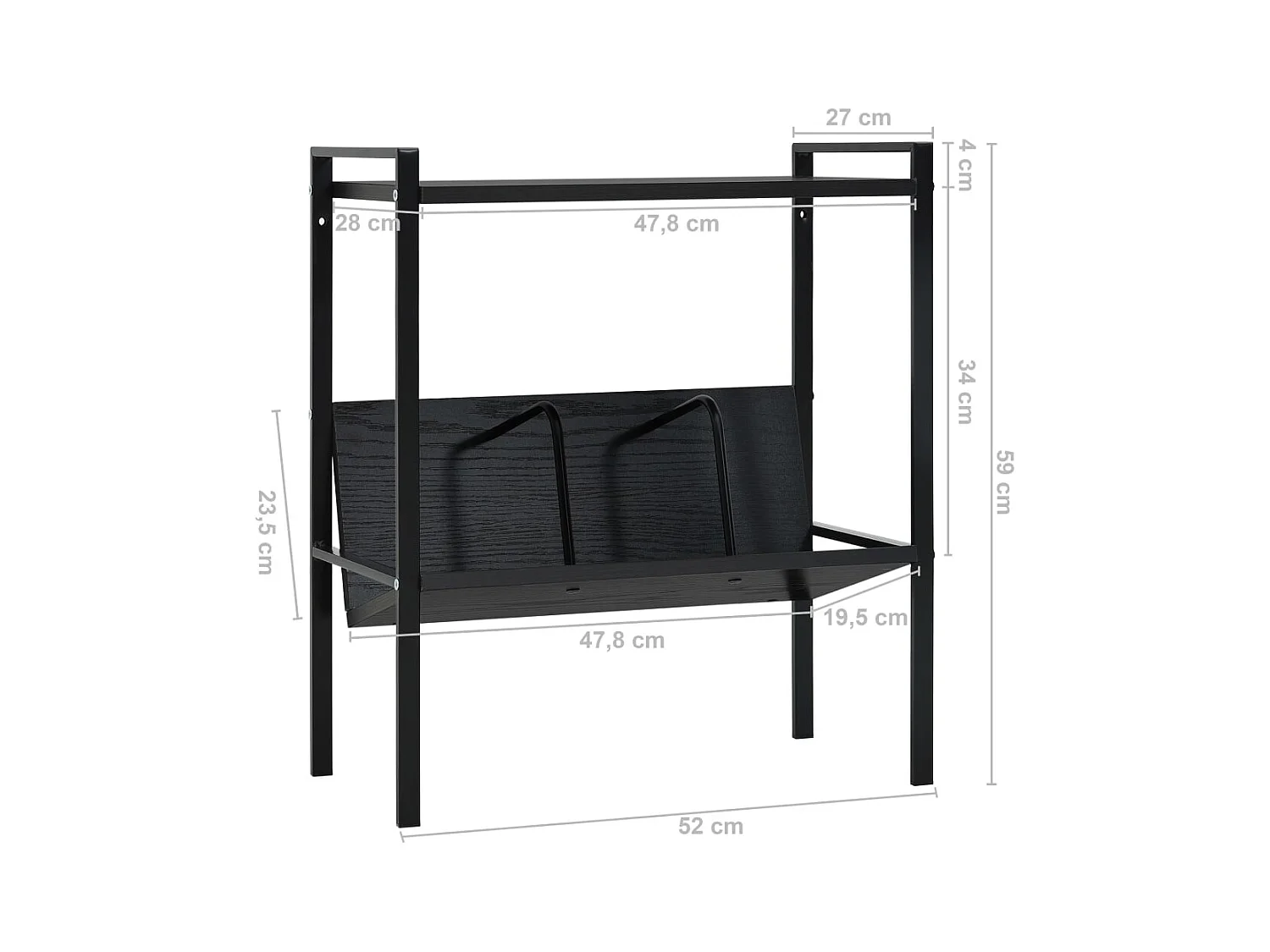 Bibliothèque 2 niveaux Noir 52x28x59 cm bois d'ingénierie