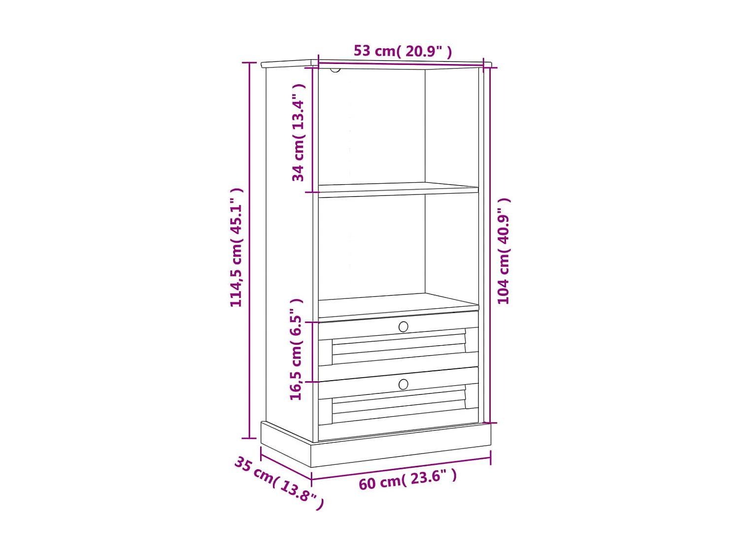 Bibliothèque VIGO 60x35x114,5 cm bois massif de pin
