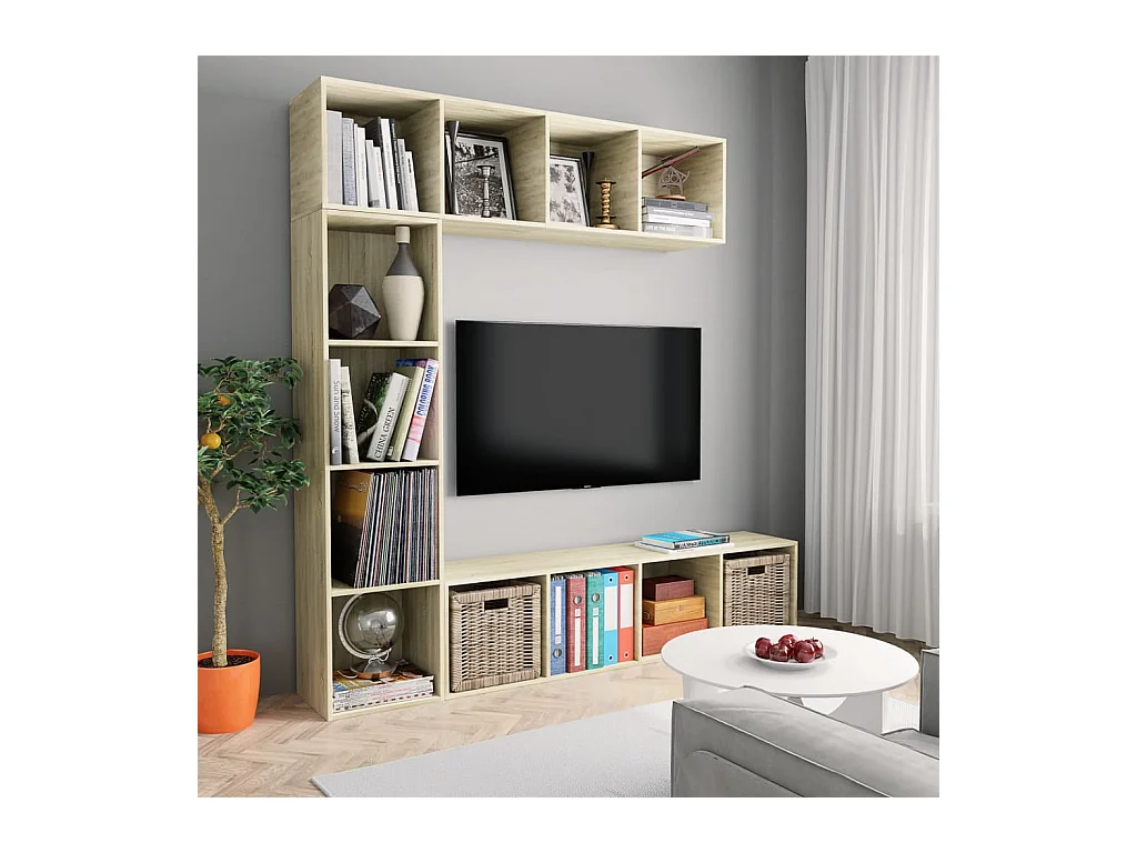 Set libreria/mobile TV 3 pezzi in rovere Sonoma 180x30x180 cm