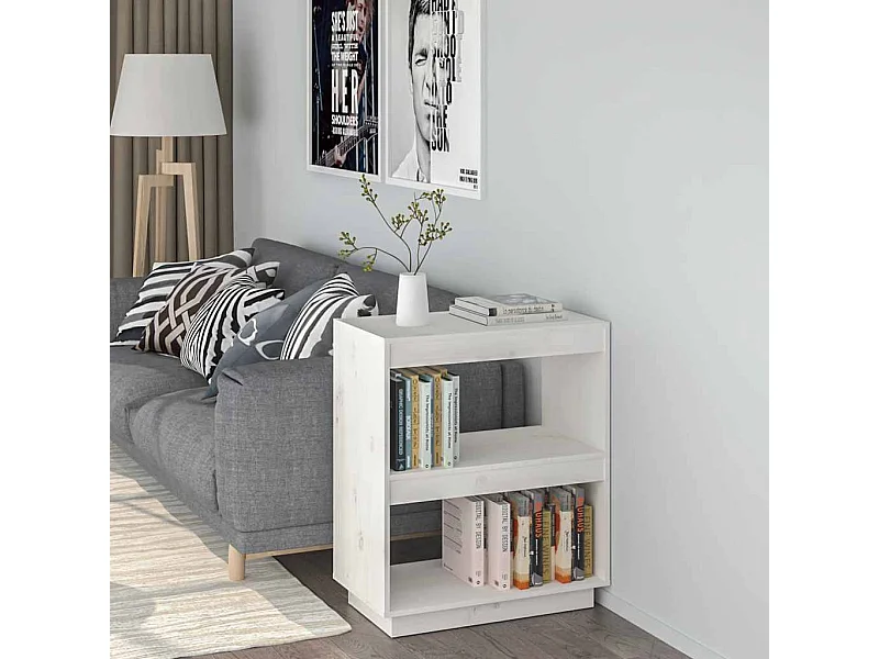 Libreria bianca 60x35x71 cm in legno massello di pino