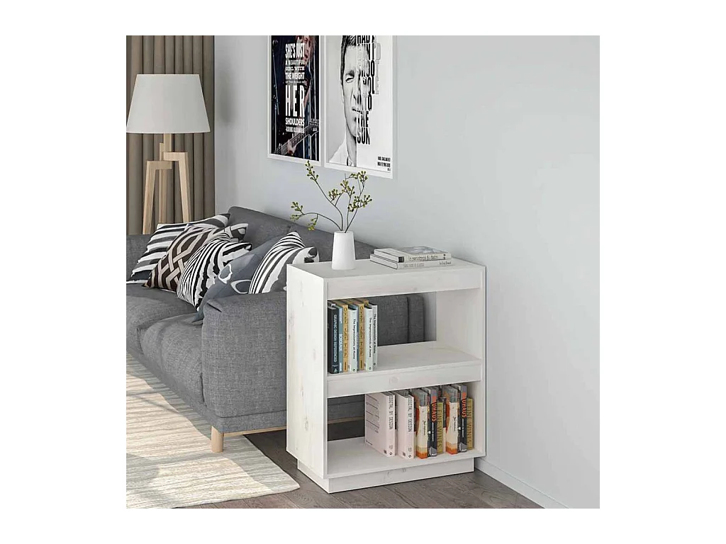Libreria bianca 60x35x71 cm in legno massello di pino