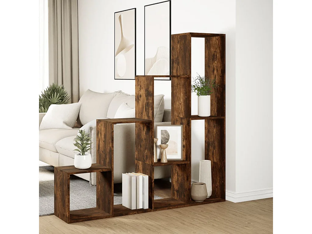 Étagère séparatrice de pièce 4 niveaux chêne fumé