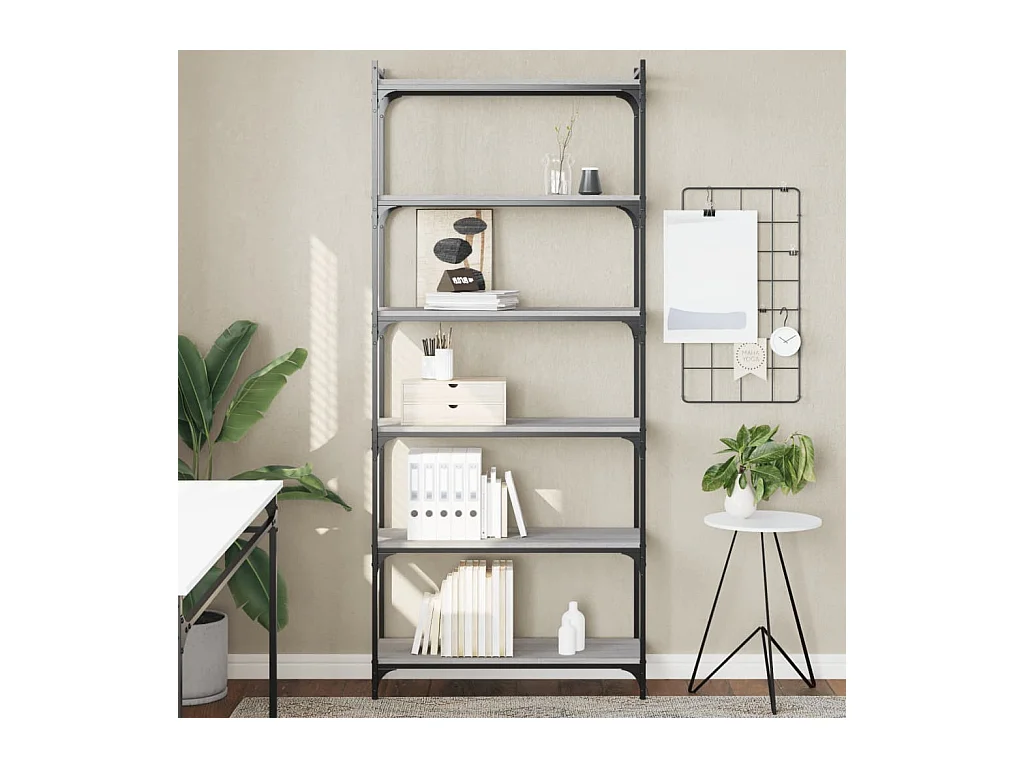 Bibliothèque 6niveaux sonoma gris 80x30x188cm bois d'ingénierie