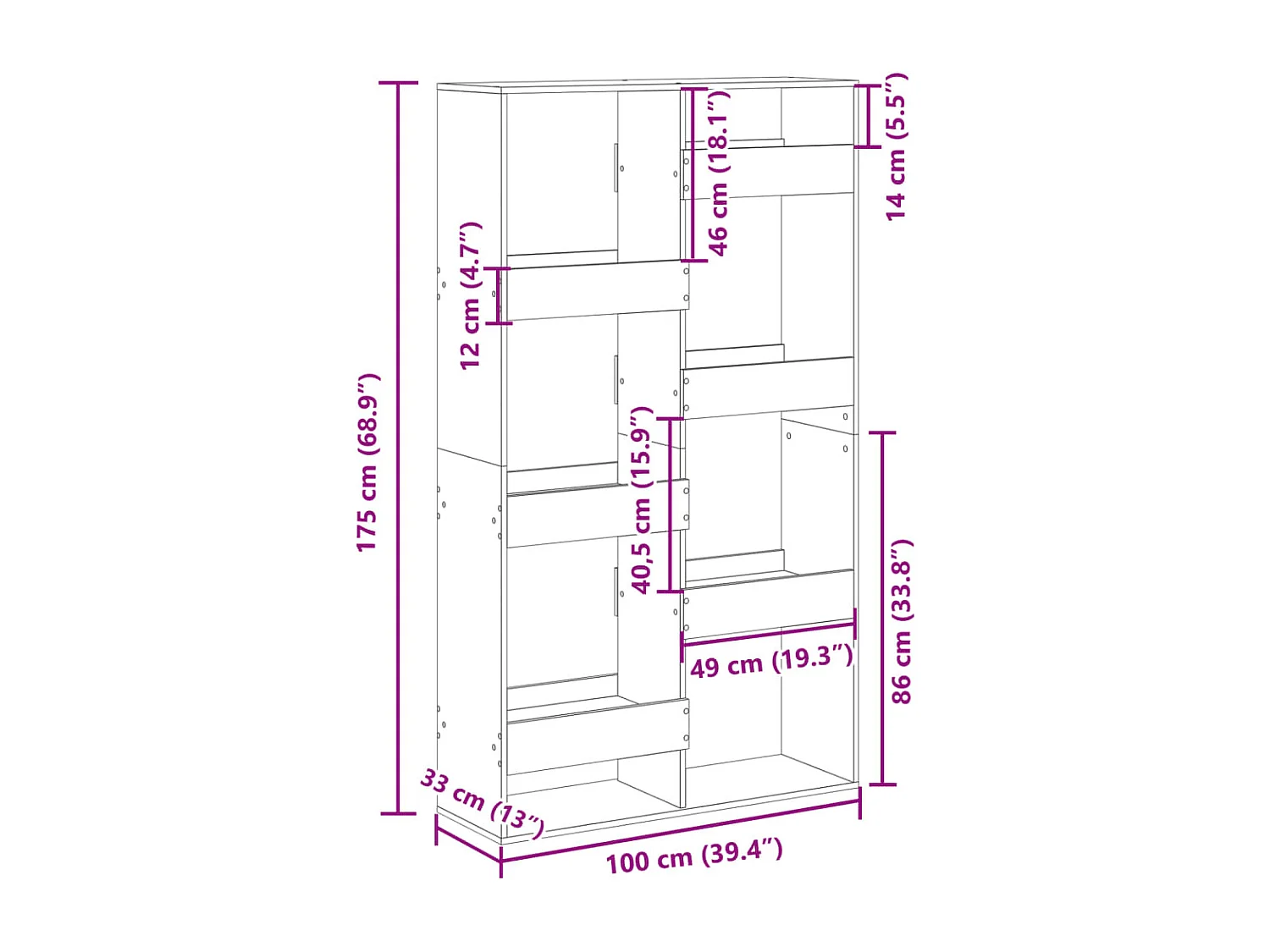 Libreria grigia Sonoma 100x33x175 cm in legno ingegnerizzato