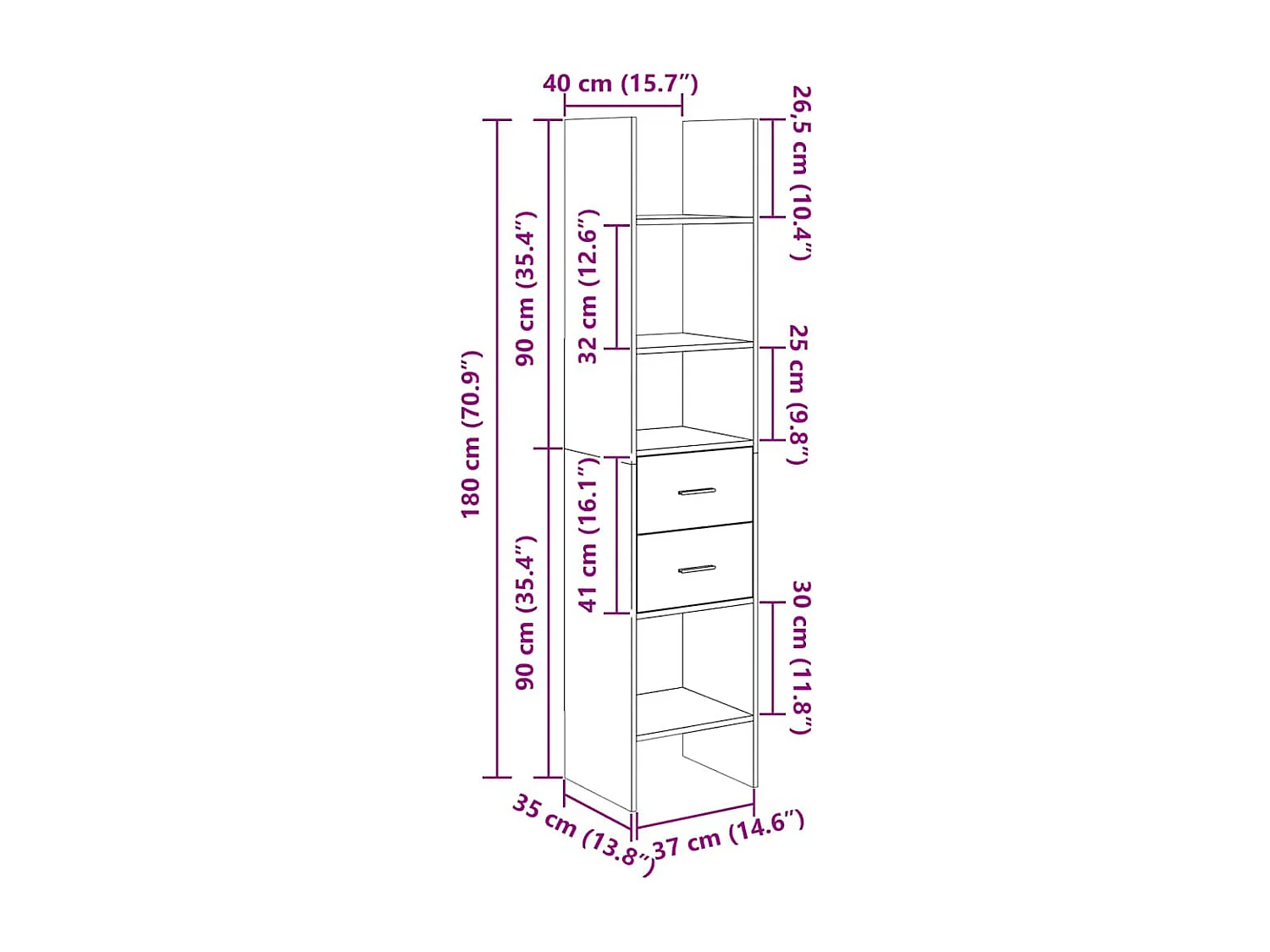 Bibliothèque Gris béton 40x35x180 cm Bois d’ingénierie
