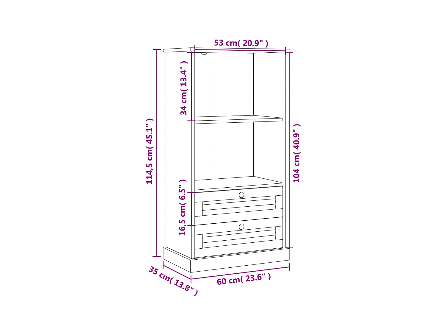 Bibliothèque VIGO blanc 60x35x114,5 cm bois massif de pin