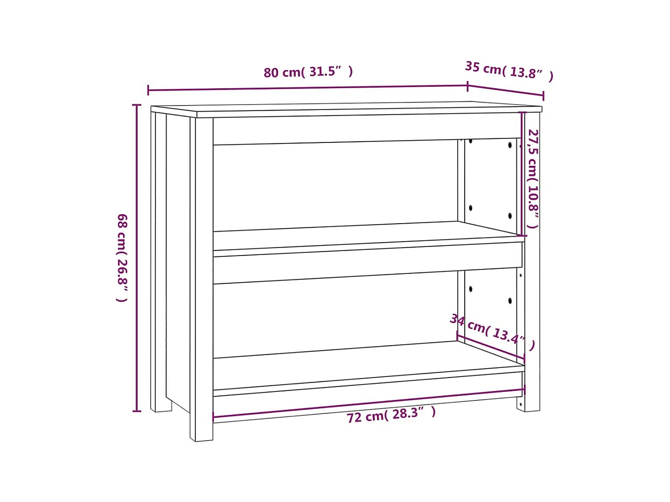 Bibliothèque 80x35x68 cm Bois de pin massif