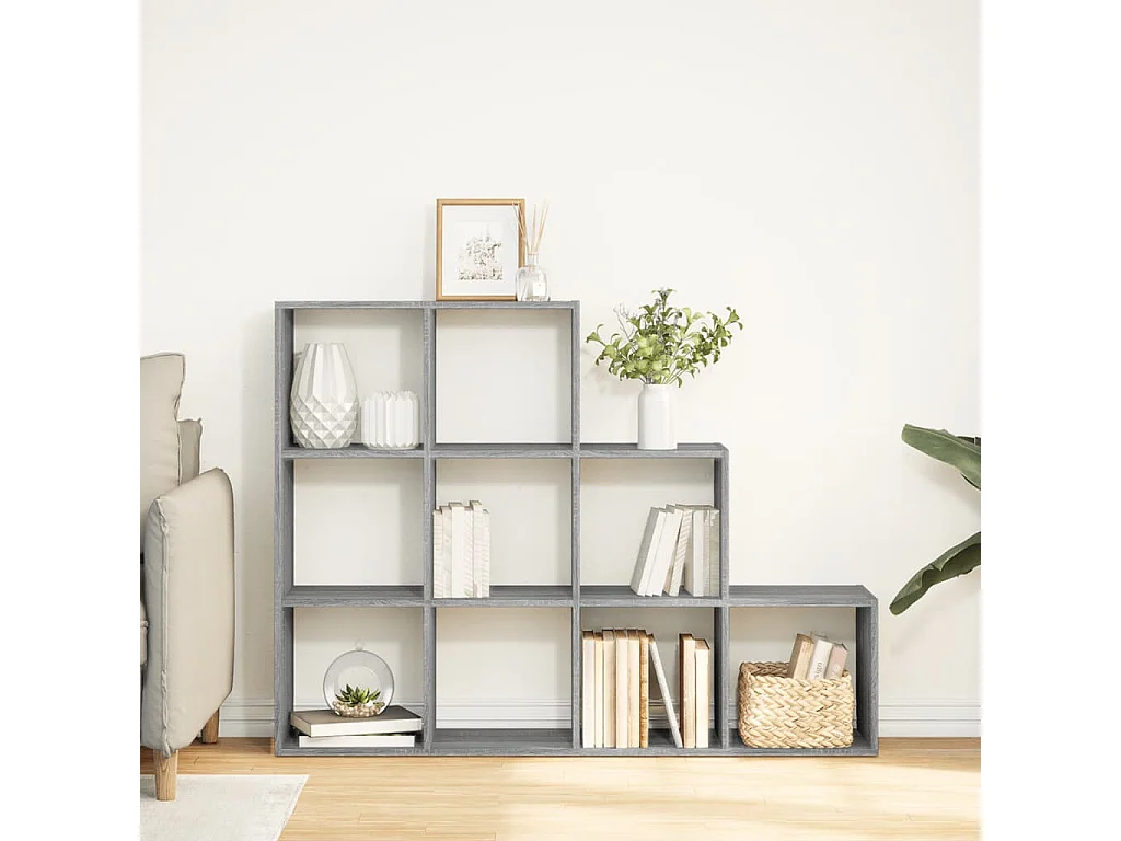 Scaffale divisorio per ambienti a 3 livelli grigio Sonoma