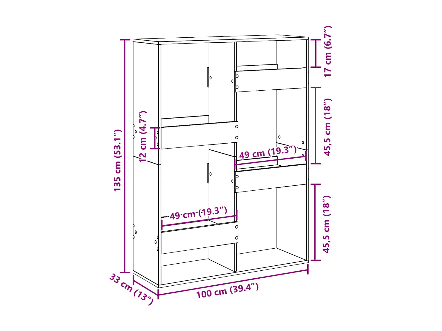 Oude houten scheidingswand 100x33x135cm bewerkt hout