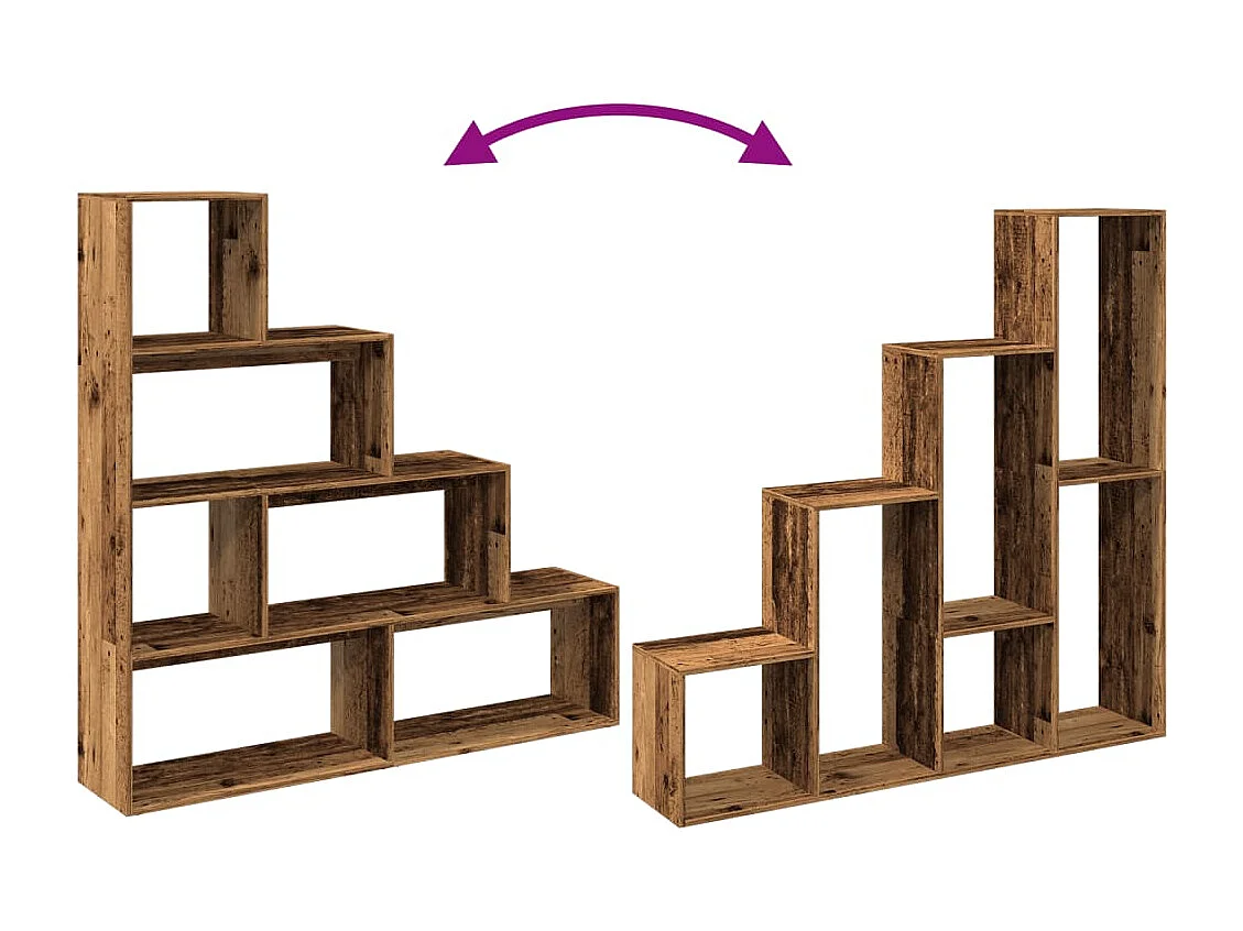 Étagère séparatrice de pièce à 4 niveaux vieux bois