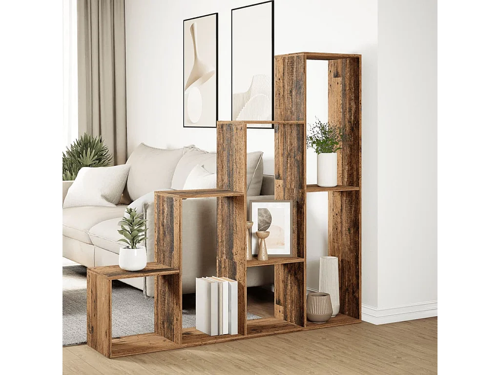 Étagère séparatrice de pièce à 4 niveaux vieux bois