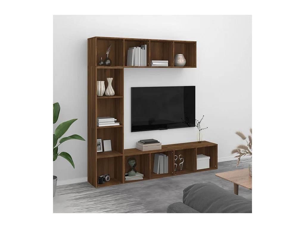 Set libreria/mobile TV da 3 pezzi, rovere marrone, 180x30x180cm