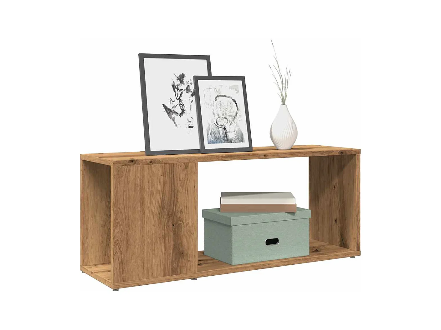 Meuble TV chêne artisanal 80x24x32 cm bois d'ingénierie