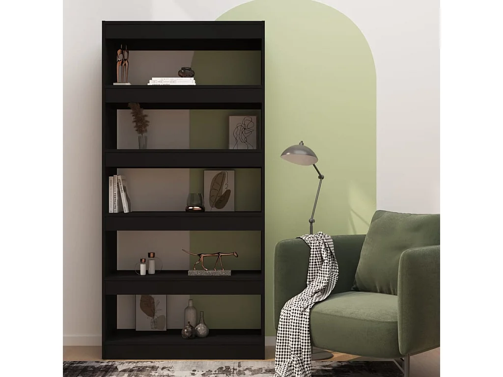 Bibliothèque/Séparateur de pièce Noir Bois d'ingénierie