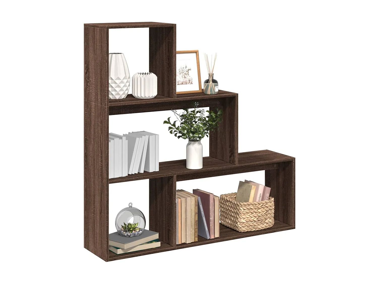 3-laags kamerverdelerplank, bruin eiken, 123x29x123cm