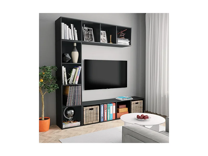 Conjunto de 3 estanterías/muebles de TV Negro 180x30x180 cm