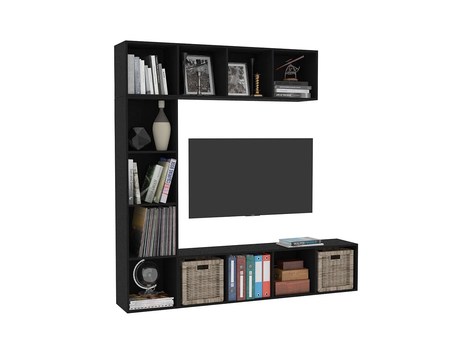 3-teiliges Bücherregal/TV-Schrank-Set Schwarz 180x30x180 cm