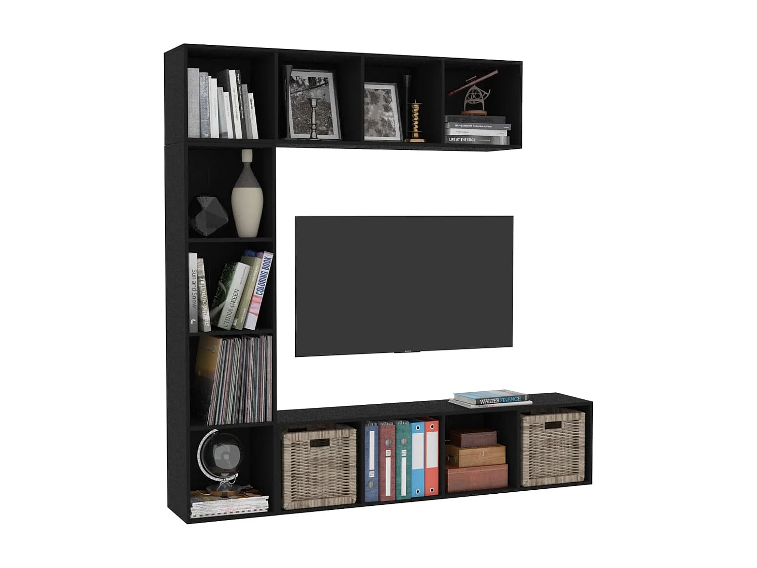 Ensemble de bibliothèque/meuble TV 3 pcs Noir 180x30x180 cm