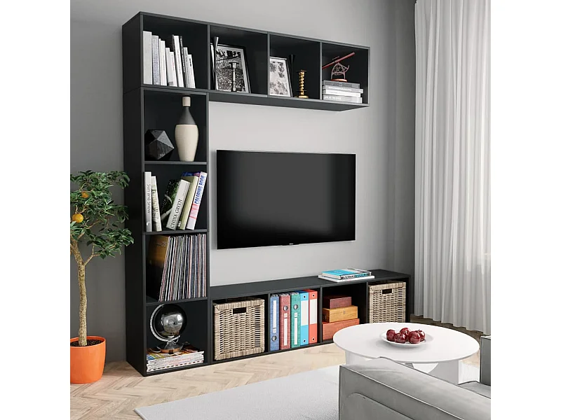 Conjunto de 3 estanterías/muebles de TV Negro 180x30x180 cm