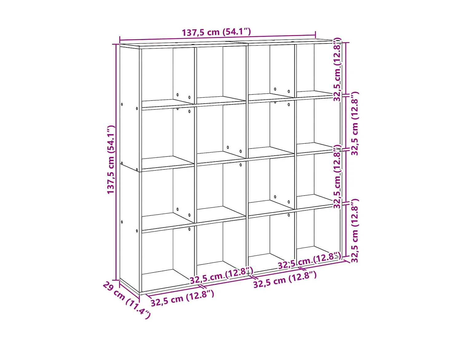 Libreria bianca 137,5x29x137,5 cm in legno ingegnerizzato