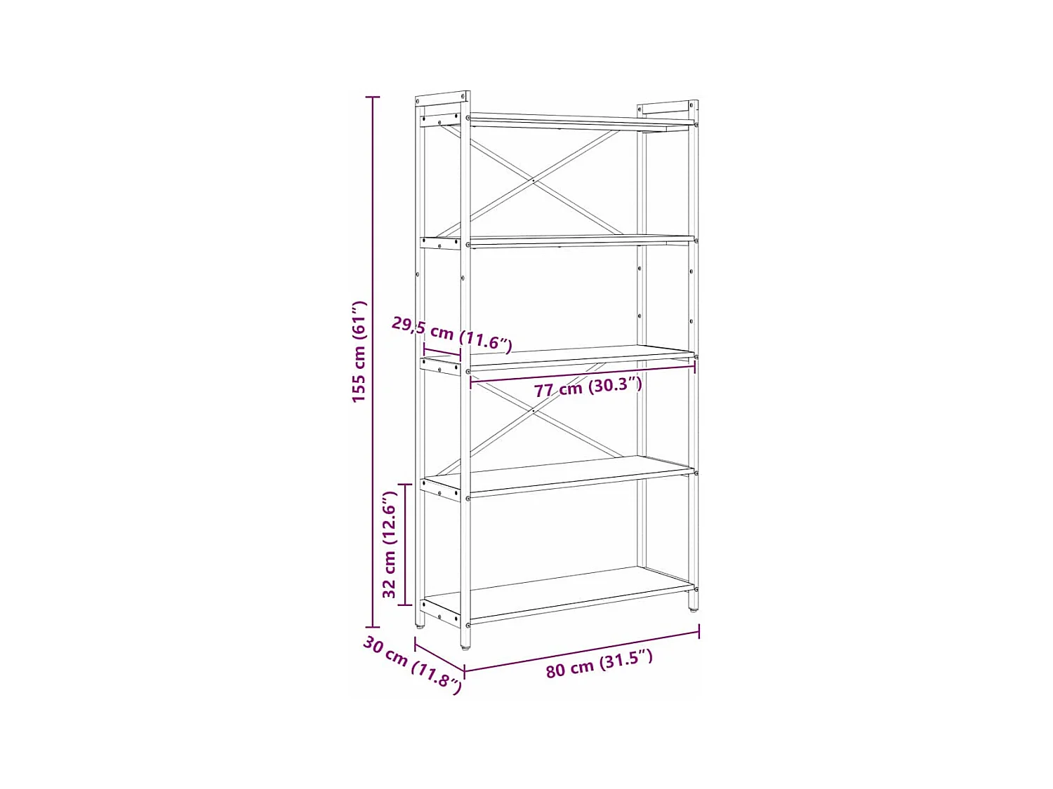 Bibliothèque Sonoma gris 80 x 30 x 153 cm Bois d'ingénierie
