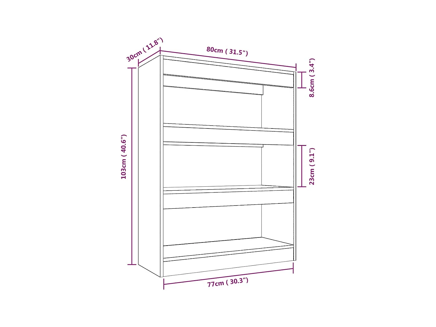 Witte boekenkast/scheidingswand 80x30x103 cm bewerkt hout