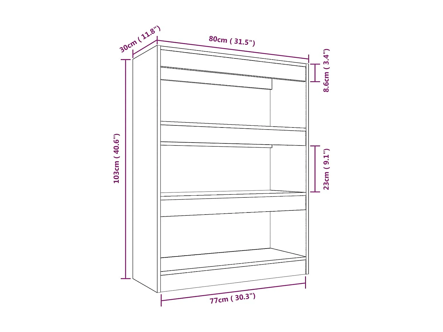 Witte boekenkast/scheidingswand 80x30x103 cm bewerkt hout