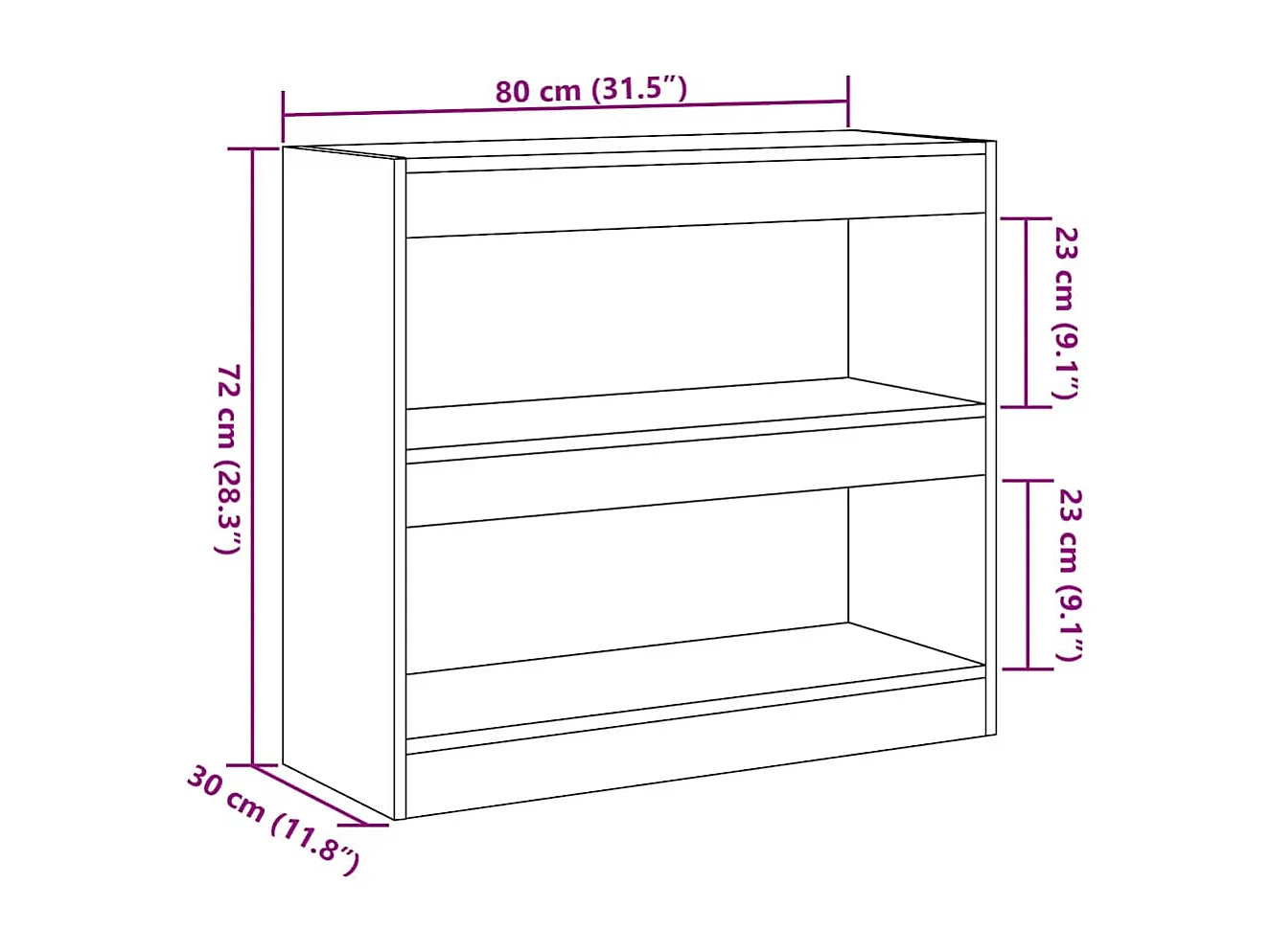 Bibliothèque/Séparateur de pièce vieux bois 80x30x72 cm