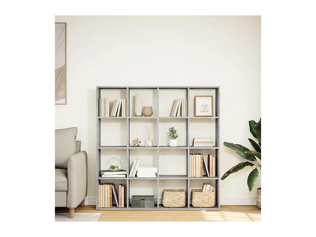 Librería de madera de ingeniería gris hormigón 137,5x29x137,5 cm